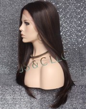 Long Straight Human Hair Blend Mono Top  Full Lace Front Wig Brown mix 4-27 WBDL