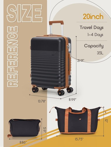 New-Carry On Luggage 22x14x9 Airline Approved, 20-inch Hard Shell Suitcases with - Picture 6 of 6