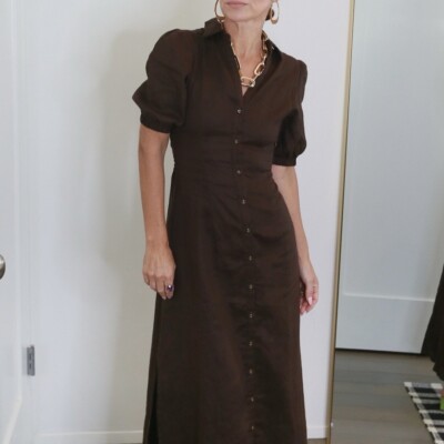 DISSH Chocolate Brown Linen Button Front Open Back Midi Dress Fits XS-S |  eBay