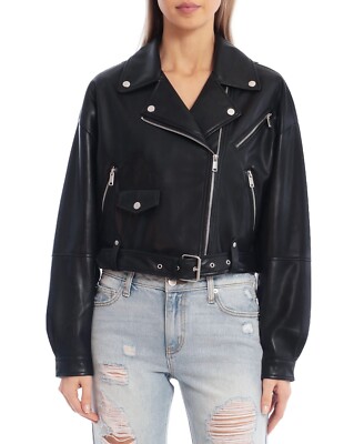 Avec Les Filles Women Oversize Faux Leather Cropped Biker Moto