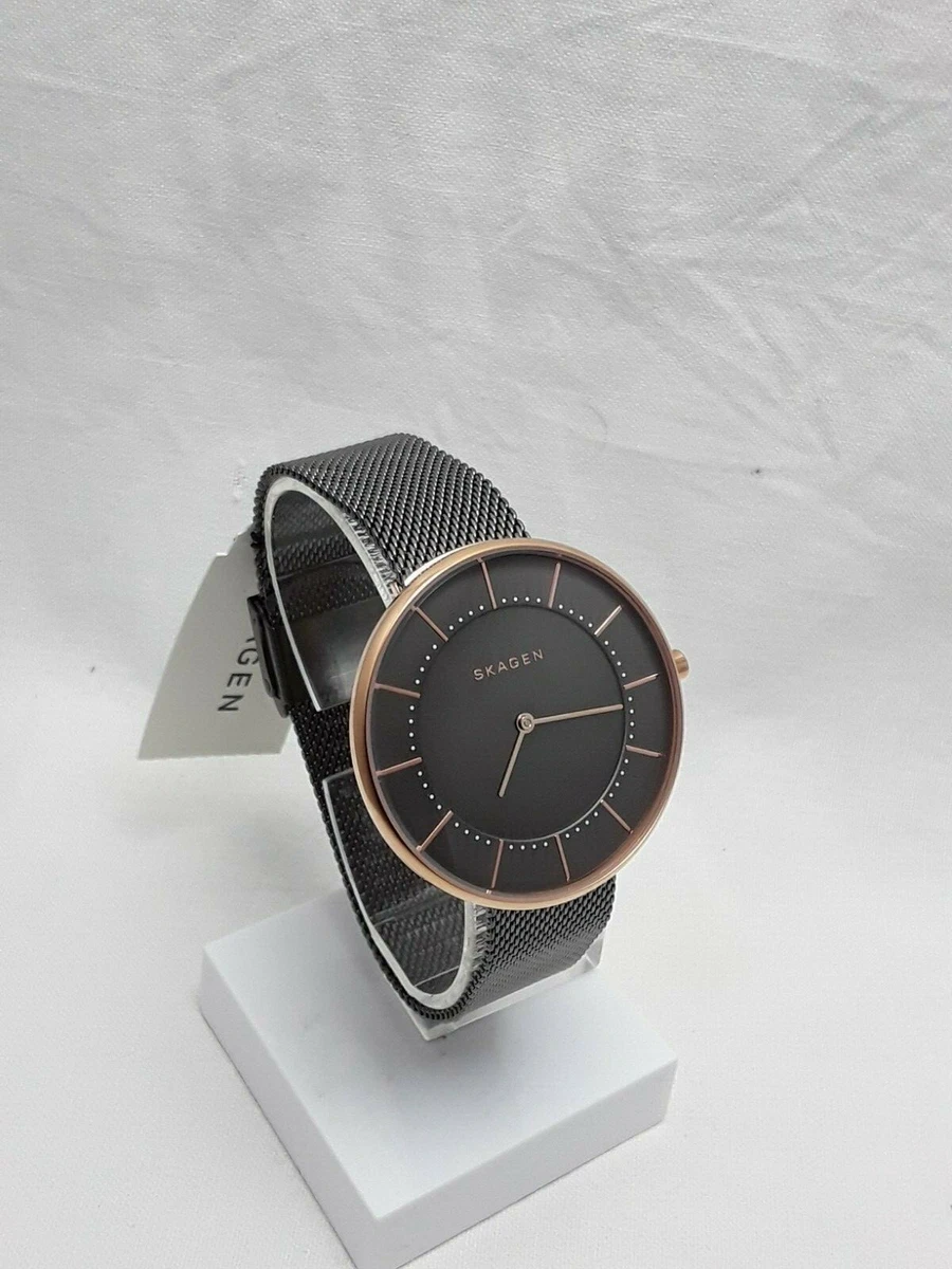 Skagen Women s Gitte Rose Gold Tone Grey Mesh Steel Band Grey Dail