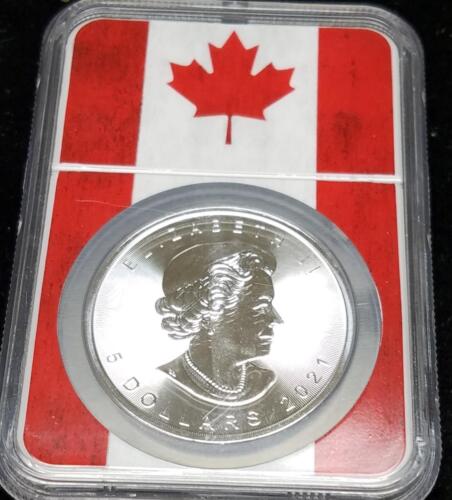 Hoja de arce de Canadá 2021 $5 | plata | NGC MS 69 | hoja de arce soporte de bandera de Canadá - Imagen 2 de 3