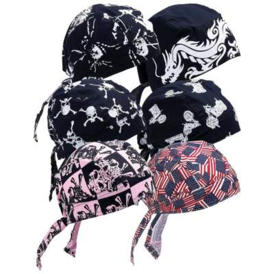 6pc Skull Caps Sweat Do Rag Head Wrap Dew Bandana 100% Cotton Motorcycle Biker