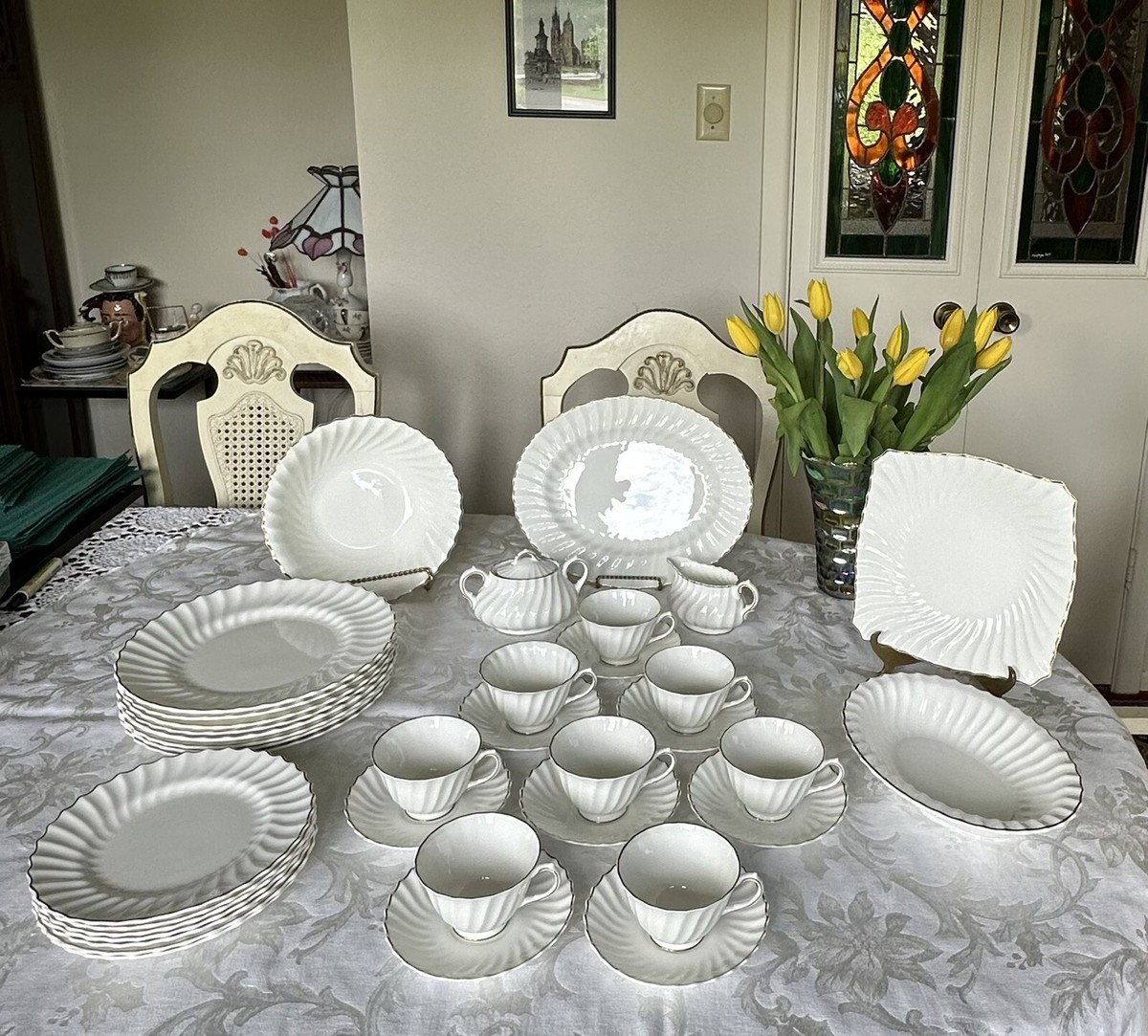 White Corelle Woven Lines Dinnerware Linen Weave Embossed Corelle