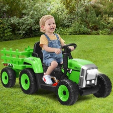12V Remote Control Kids Ride on Tractor w/ Detachable Trailer Lights MP3 Music