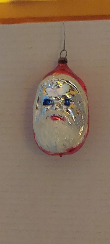 Vintage Christmas Ornament w. German Glass Santa Claus face 4"🎄🎄