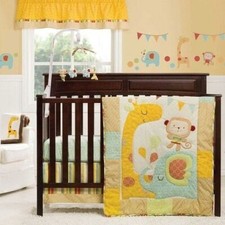 Kidsline Graco Jungle Friends 5Pc Crib Bedding Set Include Mobile/Wall Decals