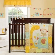 Kidsline Graco Jungle Friends 5Pc Crib Bedding Set Include Mobile/Wall Decals 