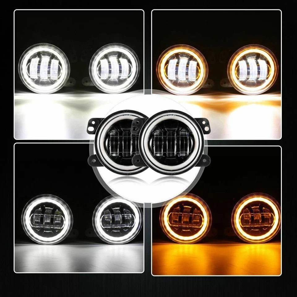 Par de luces antiniebla LED redondas de 4 pulgadas para Jeep Wrangler JK TJ LJ luces de conducción halo Foto 4 de 4