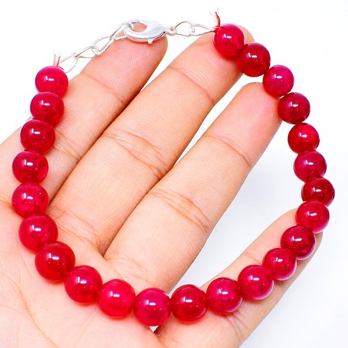 JaipurJewels Earth Mined Ruby Beads Bracelet – 343.50 CTS, Round Enhanced, 8 Inch