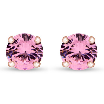 8mm Round Cut Pink Tourmaline Solitaire Stud Earrings Push Back 14K Rose Gold