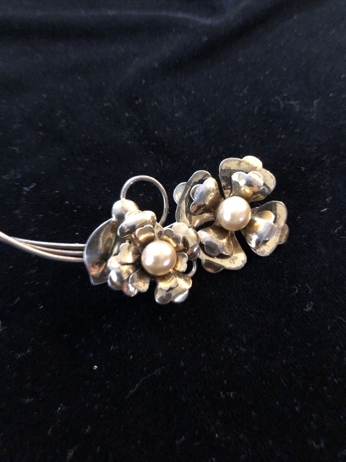Vintage Sterling Silver Gold Vermeil Faux Pearl F… - image 6