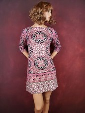 Wisp Karis Ponte Shift 3/4 Sleeve Dress 4 Colorful Pink Casual Floral Knit Short