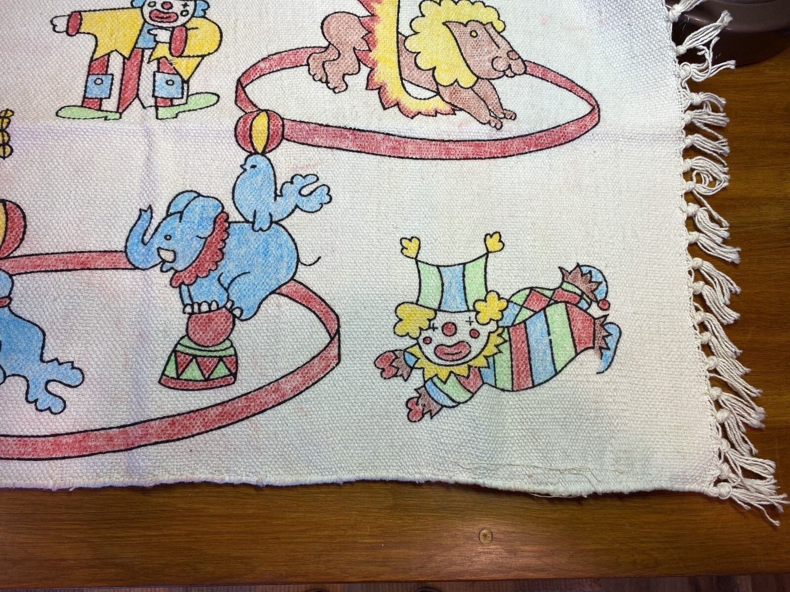 Nursery Circus Themed RUG India Handwoven Clowns Animals Colorful 21x34 Cotton