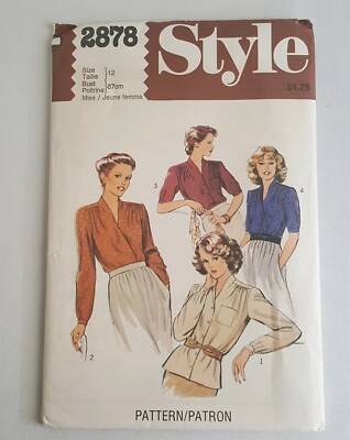 Style Sewing Pattern 2878 Size 12 Vintage Blouse Sewing Pattern 