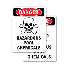 (2 Pack) Hazardous Pool Chemicals OSHA Danger Sign Decal Metal Plastic