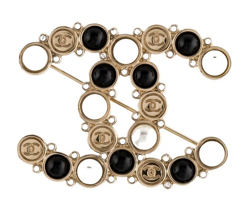 Chanel Brooch Light Gold Black White Enamel Used Free  display picture 3