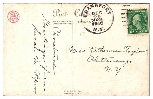 Auguri di Natale 1916, Cesto di Agrifoglio, Piccola Poesia, Cartolina - Foto 2 di 2