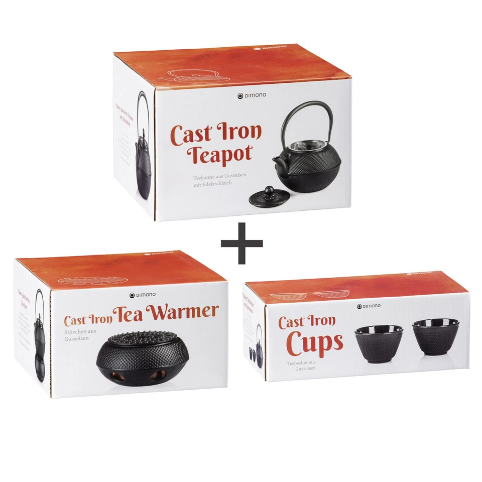 Dimono Teeset aus Gusseisen mit Teekanne, Stövchen und 2 Teebechern Geschenkset - Bild 3 von 3