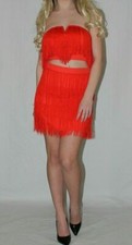 Abito donna vestito rosso taglia 38 eu m con frange mni discoteca crop top gonna