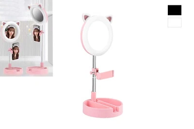 DRIWEI Specchio da Trucco Multiuso con Luce LED Anulare Gatto Altezza Regolabile 03493