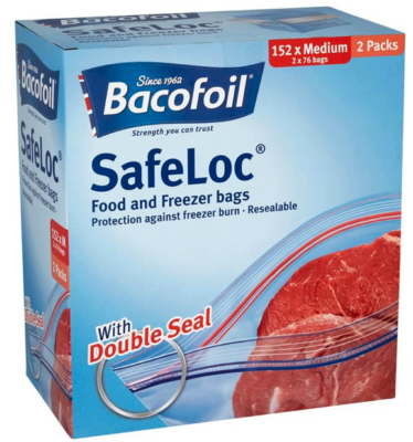 Bacofoil Safeloc: 152 Bolsas Medianas Para Comida Y Congelador (2 Paquetes De 76)