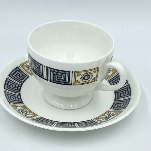 Wedgwood Asia 1 Teacup Coffee Cup 2 Saucers Greek Key Black Gold Bone China DH - Picture 2 of 7