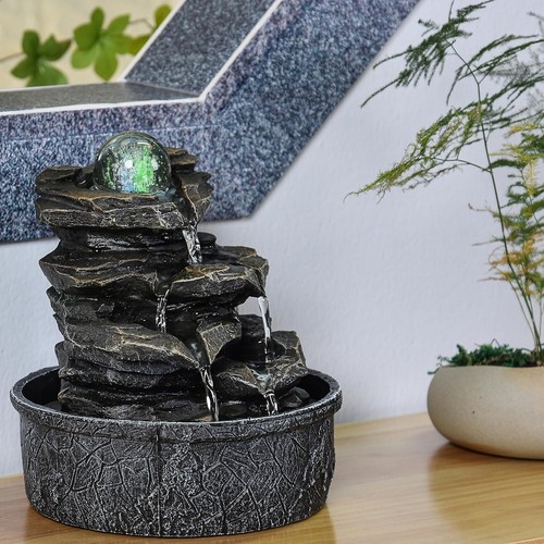 Zen'Light Fontaine Intérieur Little Rock - Cascade Pierre Avec Lumière LED Et Boule Tournante