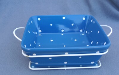 Temptations Blue Polka Dot - 1.5 Qt. Square Baking Dish w/Trivet and Wire Rack