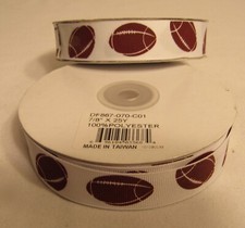 Grosgrain FOOTBALL Print Ribbon 7/8" x 25 Yards , Lot of 2 Spools - New