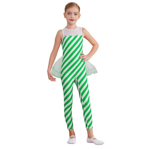 Kids Girls Candy Cane Striped Jumpsuit Bodysuit Christmas Performance Costume - Picture 21 of 35