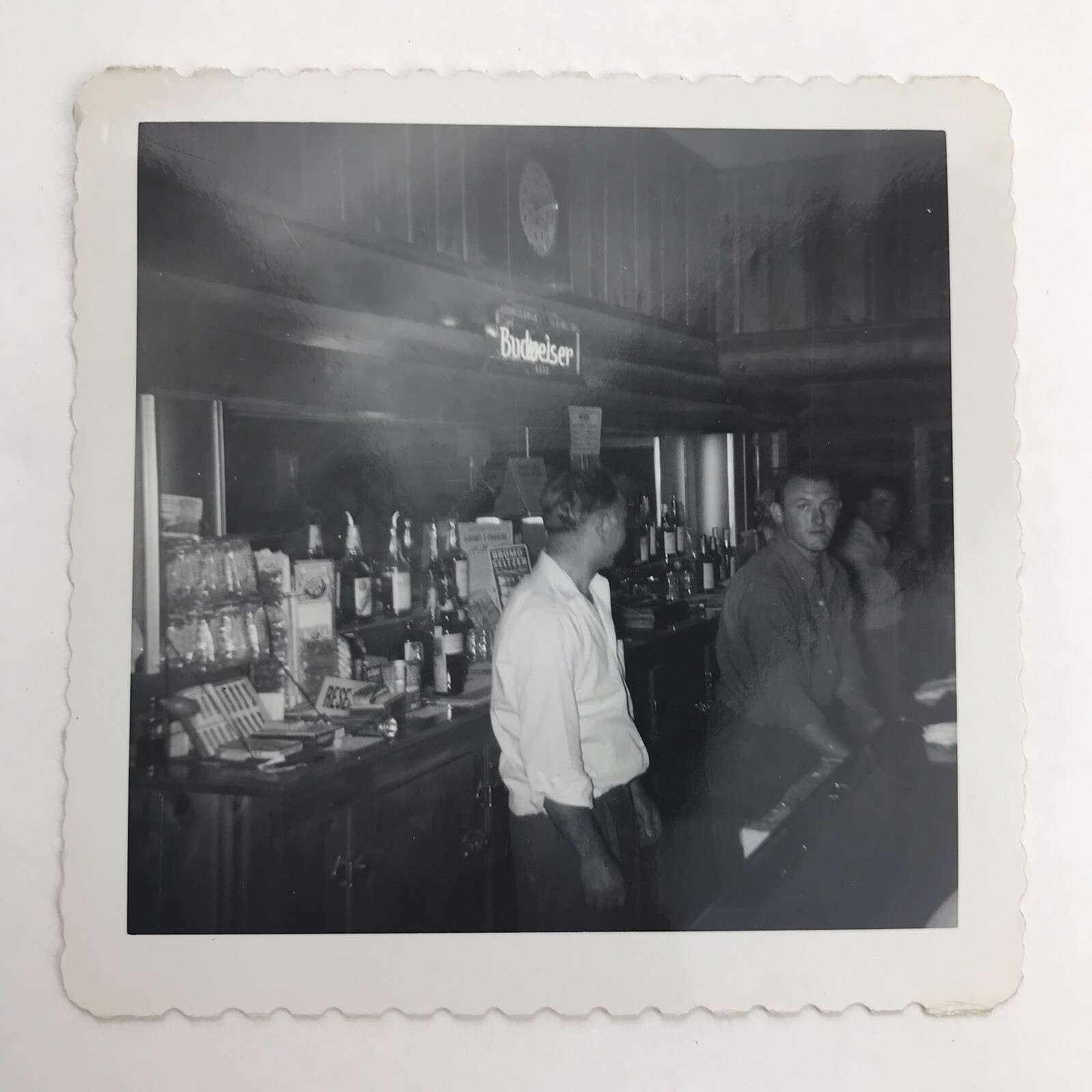 Vintage Black and White Photo Young Men Bartenders Bar Liquor Bottles