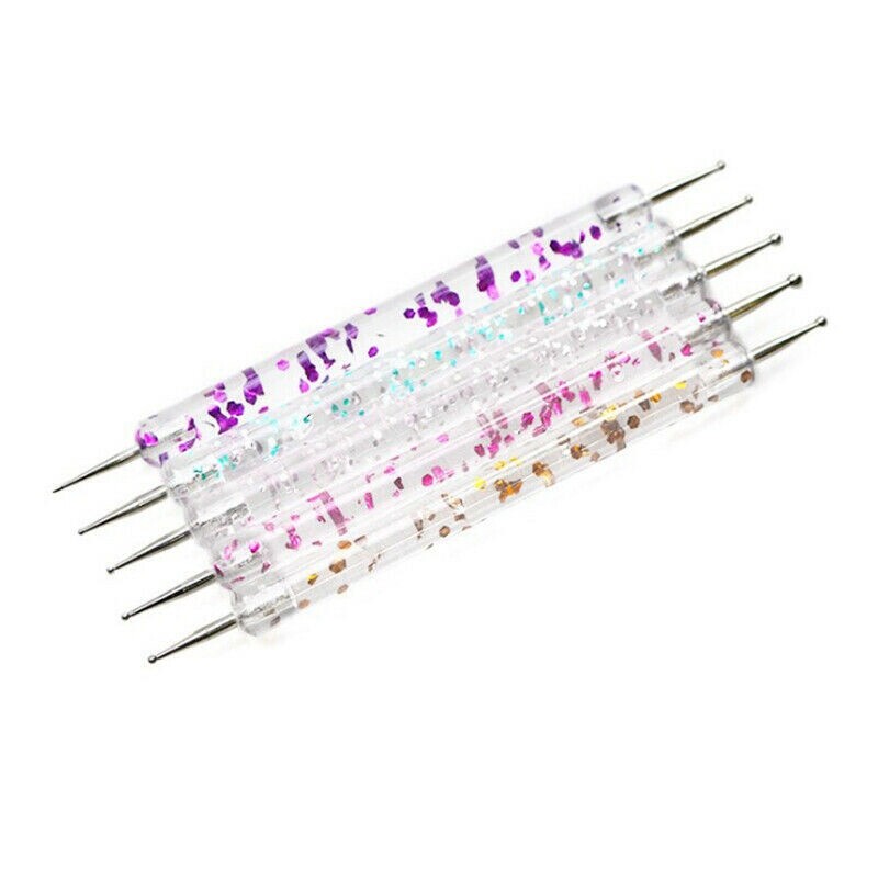 5Pcs Manicure Nail Glitter Tools 2 Way Nail Art Dotting Painting Pen Dotting
