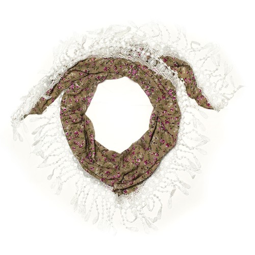 Foulard foulard triangolare con bordura all'uncinetto marrone fantasia floreale frange fantasia primaverile - Foto 2 di 4