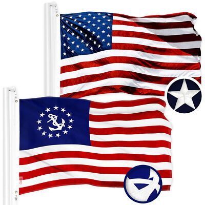 Combo: American USA & American Yacht Ensign Flag 20x30 In Embroidered Polyester