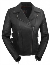 True Element Womens Premium Vented Motorcycle Leather Jacket (black, Sizes Xs-3