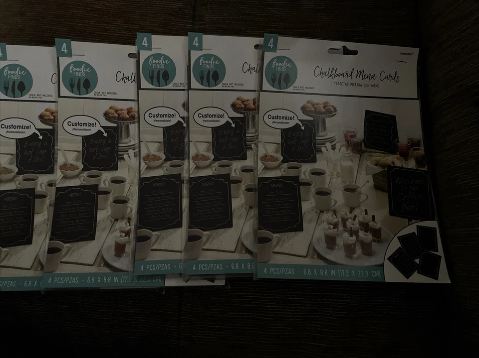 5 X Amscon Foodie Finds 4 Pcs Chalkboard Menu Cards Customize 6.8”x8.8” - Image 2 of 4