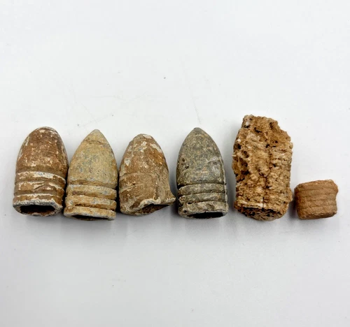 Lot of 5 Antique Civil War Lead Bullets Dug Original Relic .58 Caliber 3 Ring