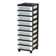 IRIS 9-Drawer Narrow Plastic Storage Drawer Cart with Organizer Top, Black