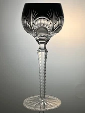 Exquisite AJKA Cleanthe Black Cut to Clear Crystal Wine Glass EUC