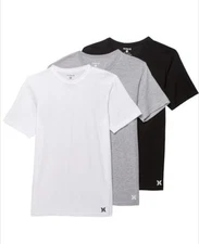 Hurley Men's 3 Pack Cotton Crewneck  T-Shirt Black Gray White Medium 38-40"