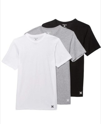 Hurley Men's 3 Pack Cotton Crewneck  T-Shirt Black Gray White Small 36'' Classic 