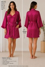 Adonna Fuchsia Satin Robe Large Matching Nightgown Medium Womens Sleepwear Set