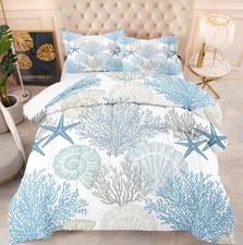 Summer Coastal Comforter Set Beach Blue Shells Quilt Bedding Set King