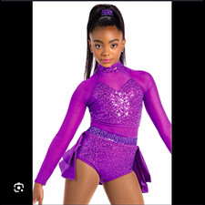 Weissman Purple Sequin Mesh Long Sleeve Dance Leotard Skirt Nylon RN 64830 MC