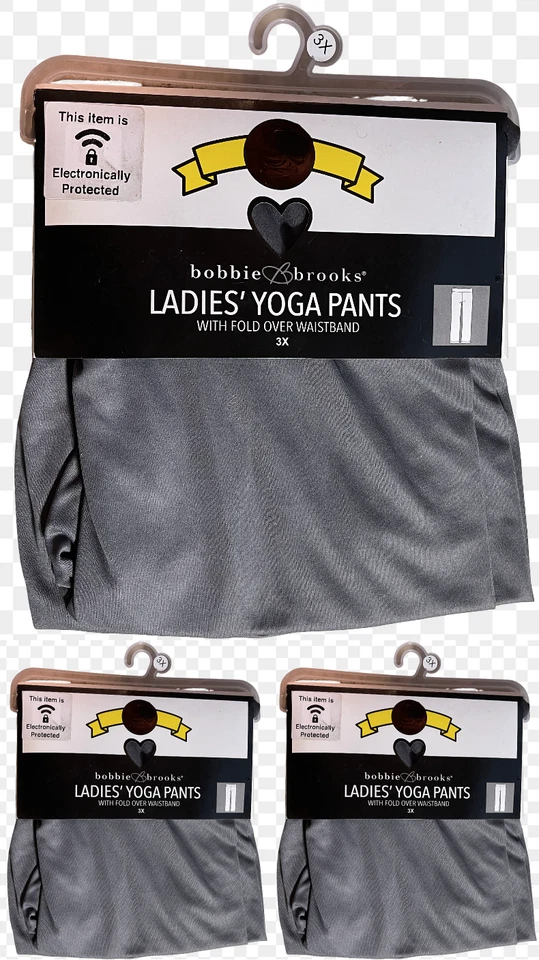 3 pares de pantalones de yoga Bobbie Brooks para damas 3X cintura plegable gris jaspeado 14z
