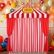 4 PCS Carnival Circus Party Decorations Red White Striped Backdrop Curtains
