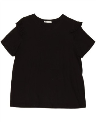 ZARA Damen T-Shirt Oberteil UK 16 Large Schwarz Baumwolle XV02