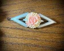 Vintage pastel pink blue flower 1940s 1950s hair clip barrette girly accessory