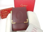 Cartier Must Burgundy Bordeaux Leather Cigarette Case Gold Corners Box Card Mint